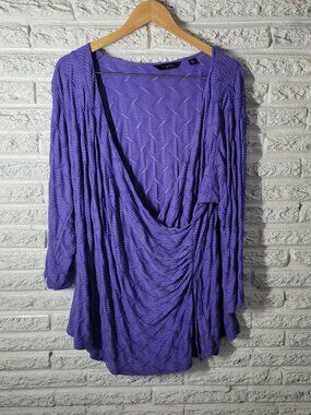 Investments II Purple Ruched Wrap Top 3X Plus Size Rayon Blend Tunic STR150E
